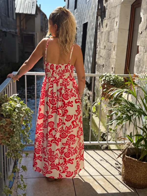 Robe longue bretelles rouge écrue femme | Dream By C