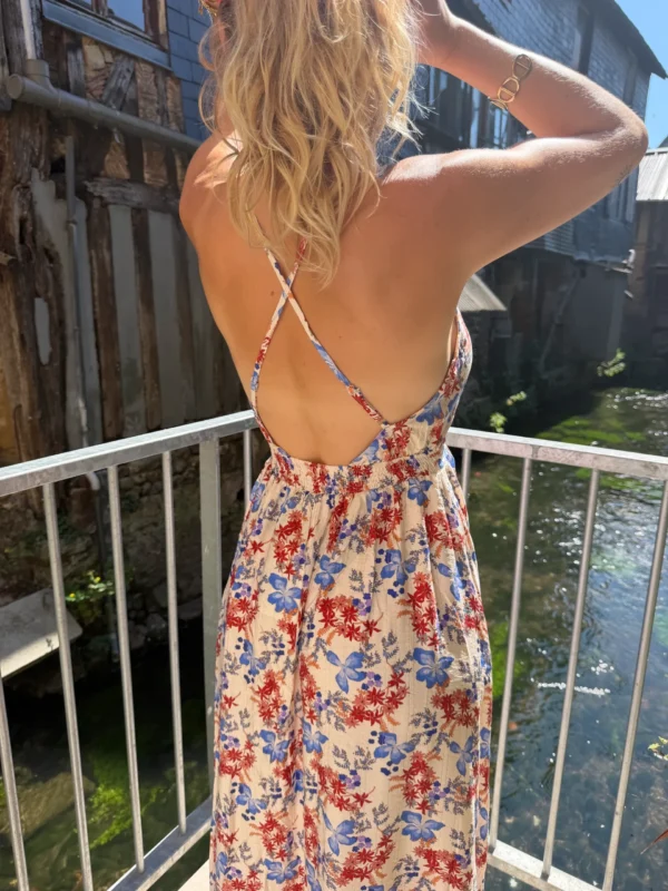 Robe dos croisé liberty bleue lurex | Dream By C
