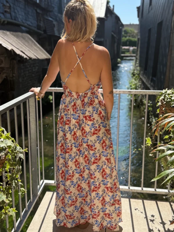 Robe dos croisé liberty bleue lurex | Dream By C