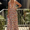 Robe dos croisé liberty bleue lurex | Dream By C