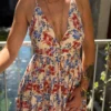 Robe dos croisé liberty bleue lurex | Dream By C