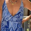 Robe Longue Bleue Volants - Dos Nu Pompons | Dream By C