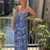 Robe Longue Bleue Volants - Dos Nu Pompons | Dream By C