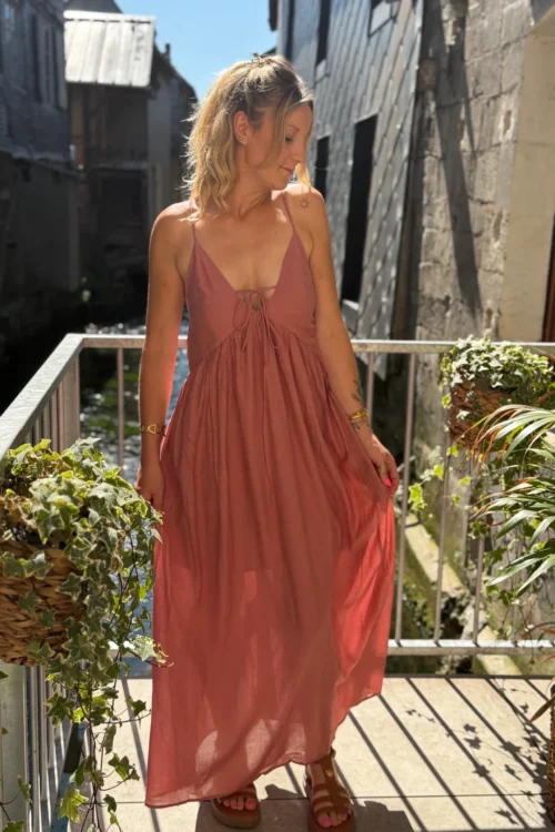 Robe Longue Été Terracotta - Dos Nu Bretelles Fines | Dream By C