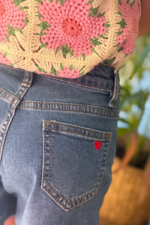 Short jean cœur brodé rouge enfant | Dream By C