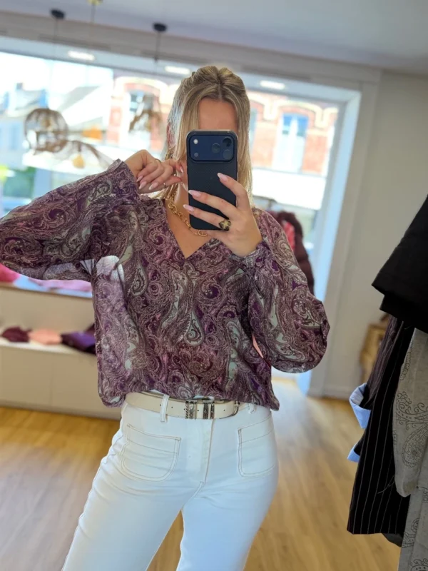 Blouse violette à imprimé cachemire