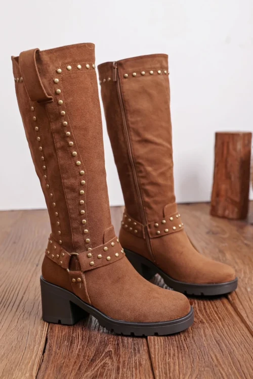 Bottes Camel Clous Dorés – Talon 5 cm | Dream By C