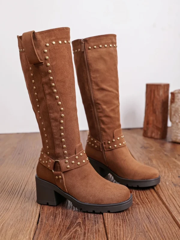 Bottes Camel Clous Dorés – Talon 5 cm | Dream By C