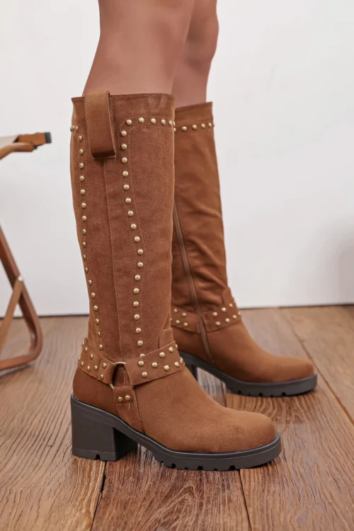 Bottes Camel Clous Dorés – Talon 5 cm | Dream By C
