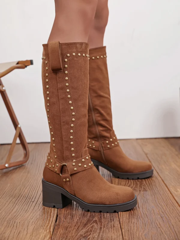 Bottes Camel Clous Dorés – Talon 5 cm | Dream By C