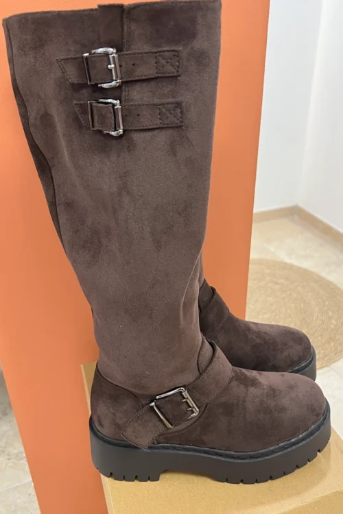 bottes-choco-boucles-carrees- Bottes Daim Boucles Chocolat | Dream By C