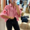 Chemise rayée manches bouffantes brodée - Dream By C