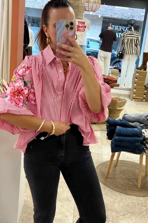Chemise rayée manches bouffantes brodée - Dream By C