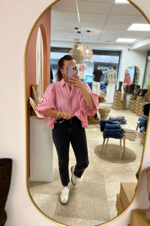 Chemise rayée manches bouffantes brodée - Dream By C