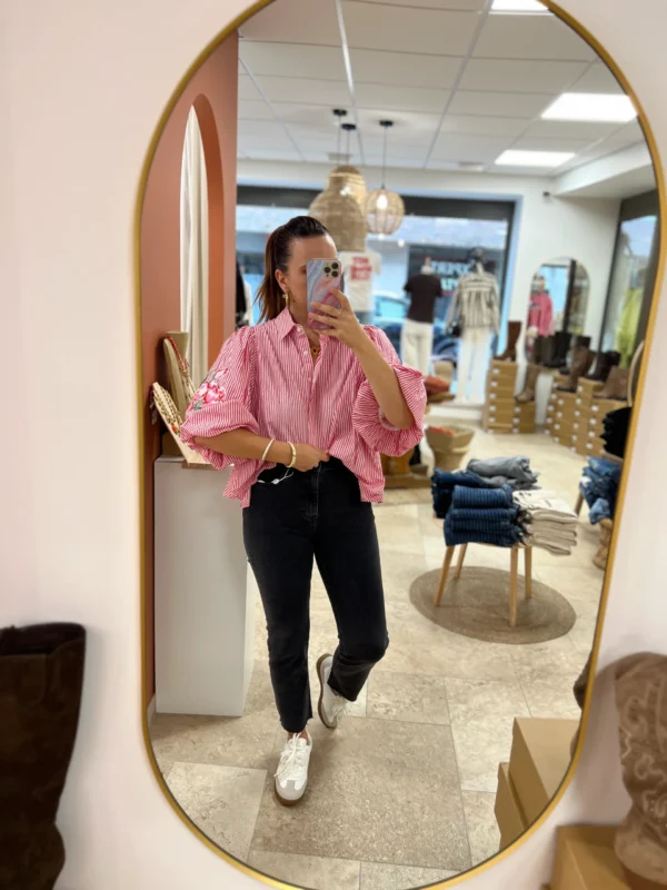 Chemise rayée manches bouffantes brodée - Dream By C
