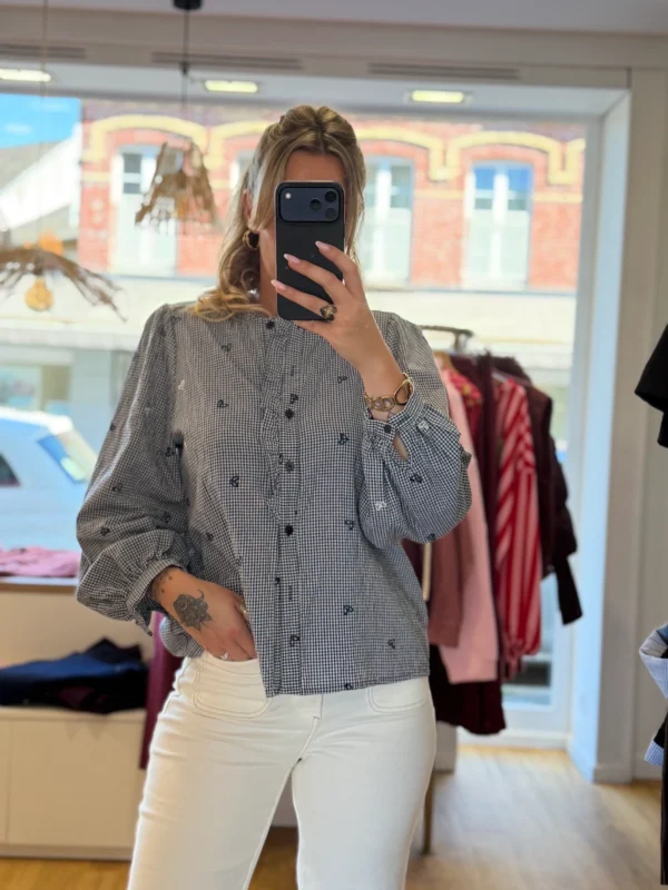 Chemise Vichy Marine Col Volants Brodée | Dream By C