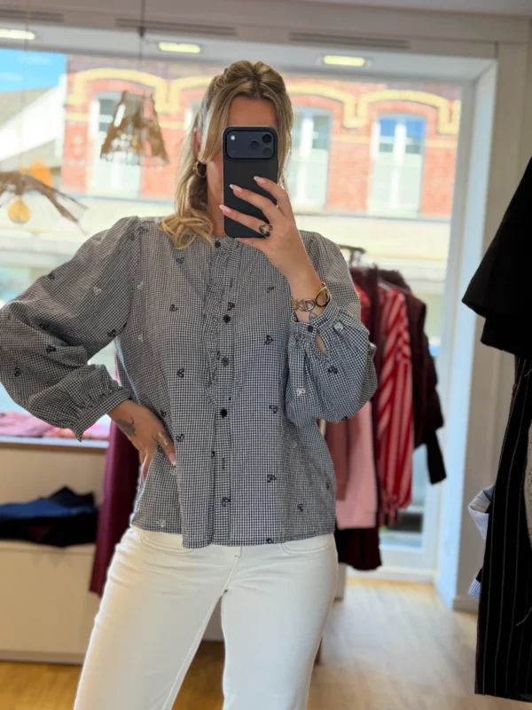 Chemise Vichy Marine Col Volants Brodée | Dream By C