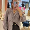Chemise Vichy Col Volants Brodée Chocolat | Dream By C