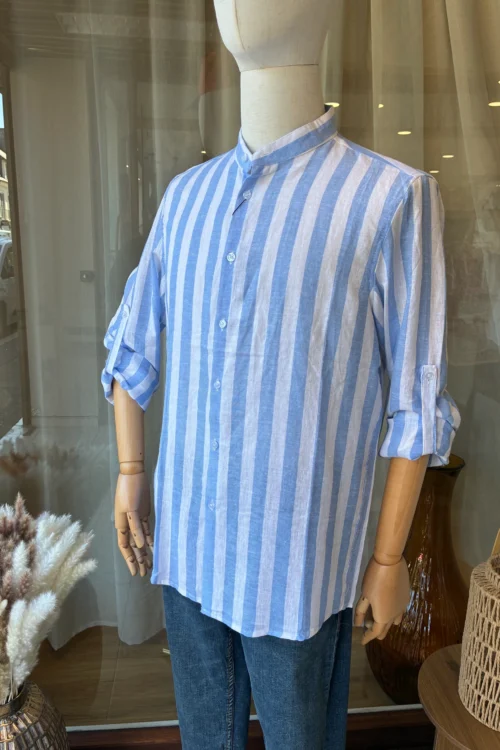 Chemise Grosses Rayures Homme Col Mao | Dream By C