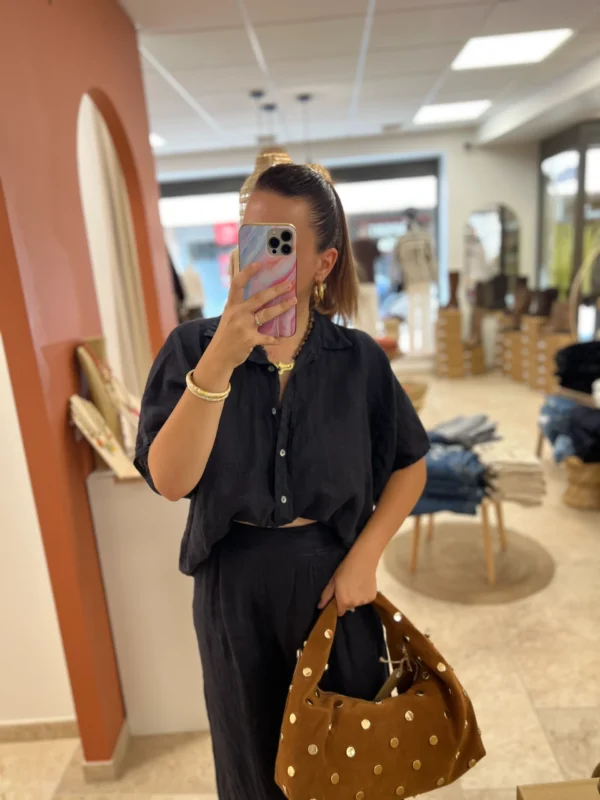 Chemisette Lin Manches Courtes – Camel & Bleu | Dream By C