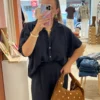 Chemisette Lin Manches Courtes – Camel & Bleu | Dream By C