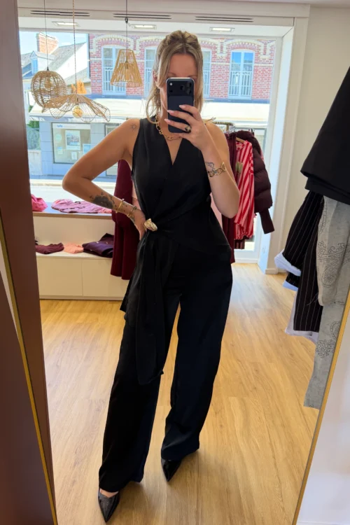 Ensemble Satin Cache-Cœur Noir Boucle Dorée | Dream By C