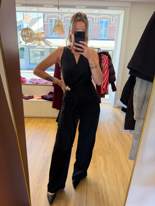 Ensemble Satin Cache-Cœur Noir Boucle Dorée | Dream By C
