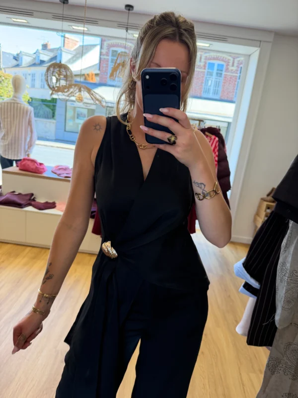 Ensemble Satin Cache-Cœur Noir Boucle Dorée | Dream By C