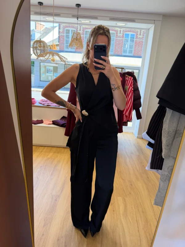 Ensemble Satin Cache-Cœur Noir Boucle Dorée | Dream By C