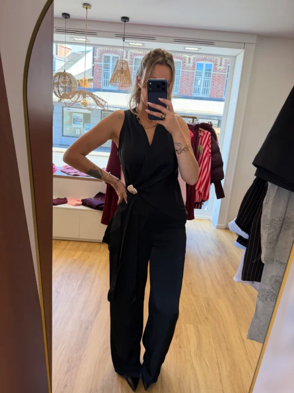 Ensemble Satin Cache-Cœur Noir Boucle Dorée | Dream By C