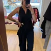 Ensemble Satin Cache-Cœur Noir Boucle Dorée | Dream By C
