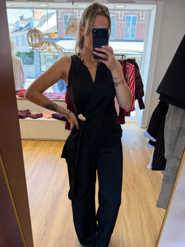 Ensemble Satin Cache-Cœur Noir Boucle Dorée | Dream By C