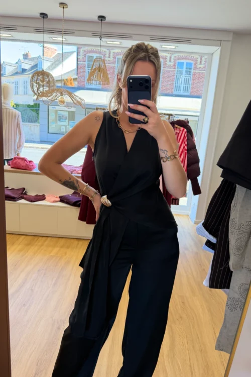 Ensemble Satin Cache-Cœur Noir Boucle Dorée | Dream By C