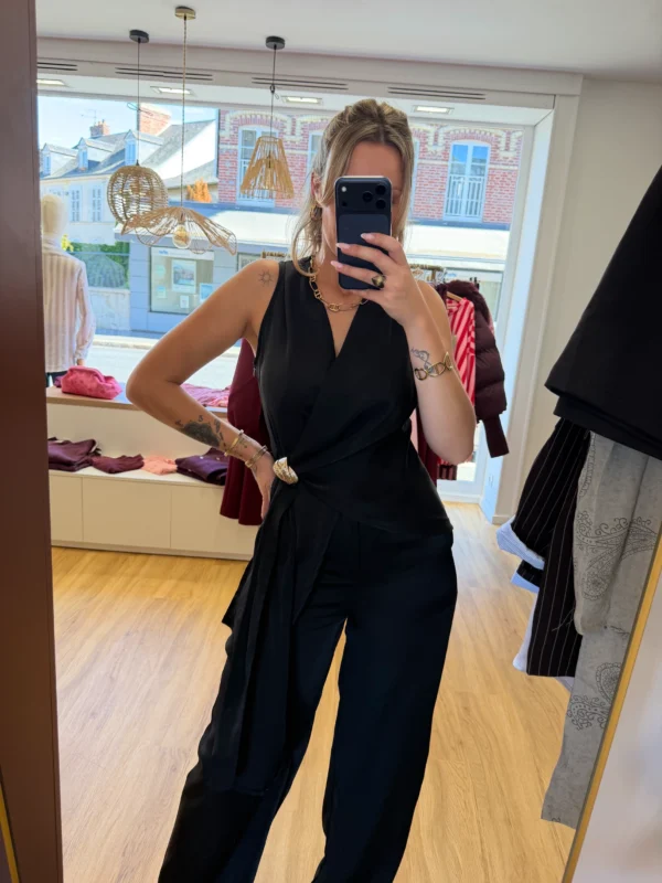 Ensemble Satin Cache-Cœur Noir Boucle Dorée | Dream By C