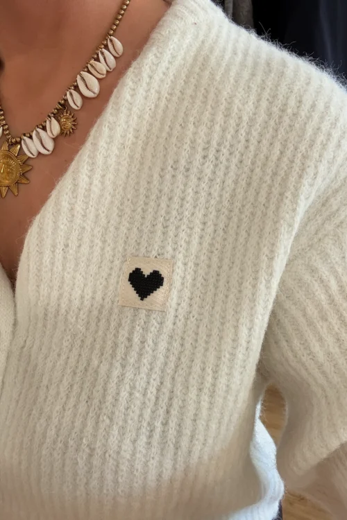 Gilet Blanc Patch Cœur Noir | Dream By C