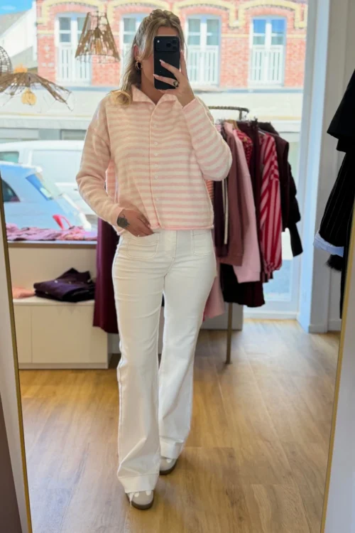 Gilet Marinière Rose et Blanc | Dream By C
