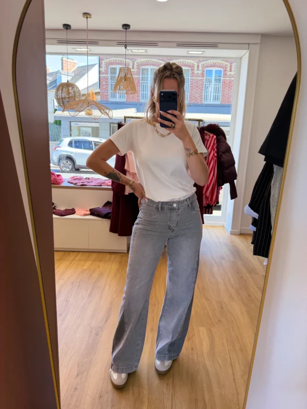 Jean Wide Gris Bicolore Femme | Dream By C