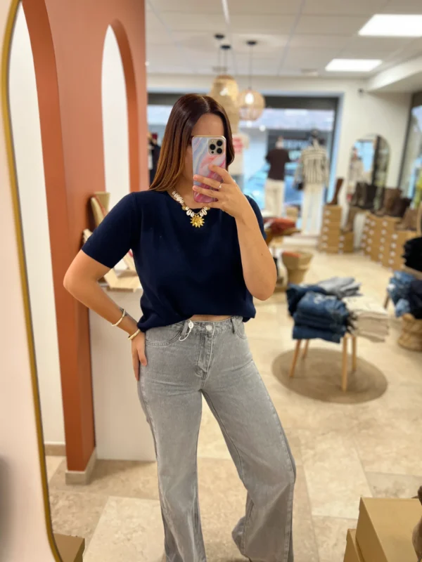 Jean Wide Gris Bicolore Femme | Dream By C