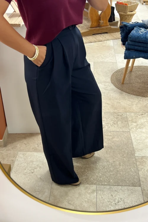 Pantalon Large Pinces Bleu Marine | Dream By C