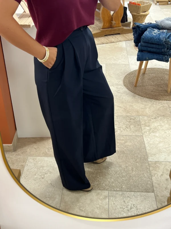 Pantalon Large Pinces Bleu Marine | Dream By C
