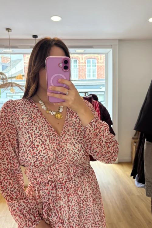 Robe Courte Tachetée Pulpeuses – Écru & Orange | Dream By C