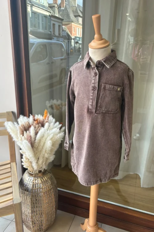 -robe-jean-chocolat-coeur-brode-enfant- Robe Jean Chocolat Cœur Brodé Enfant | Dream By C