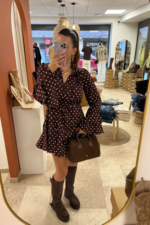 Robe Patineuse Chocolat Pois Courte | Dream By C