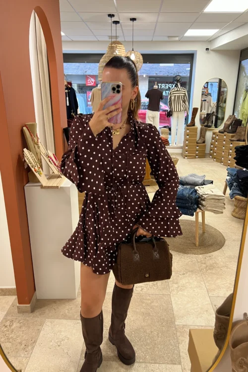robe-patineuse-chocolat-pois Robe Patineuse Chocolat Pois Courte | Dream By C