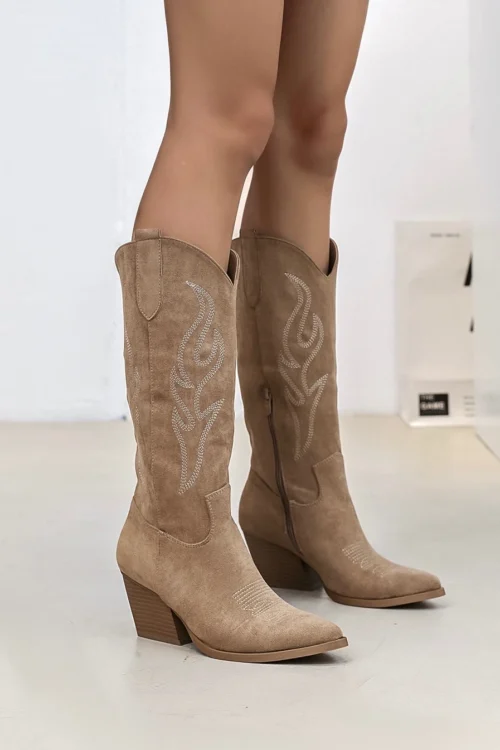 Santiag Pointue Broderie Flamme Taupe | Dream By C