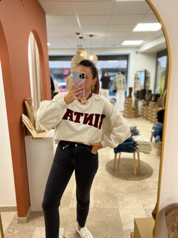 Sweat Oversize Brodé Vintage Gris Bordeaux | Dream By C