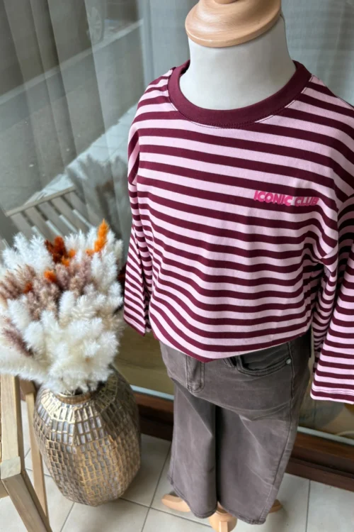 tshirt-iconic-raye-bordeaux-rose-enfant- T-shirt ICONIC Rayé Manches Longues | Dream By C