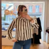 Veste Rayures Col Claudine Chocolat | Dream By C