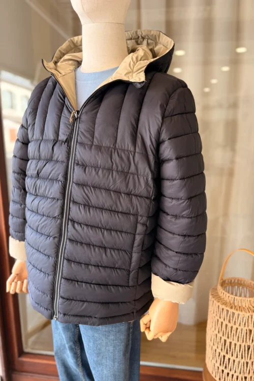 Doudoune Courte Réversible Beige Noire | Dream By C