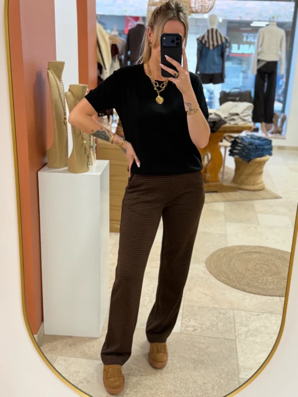 Pantalon flare vichy femme taille élastique | Dream By C